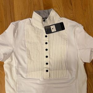 Noel Asmar Equestrian White Pleated Button front Shirt Women’s Size S NWT